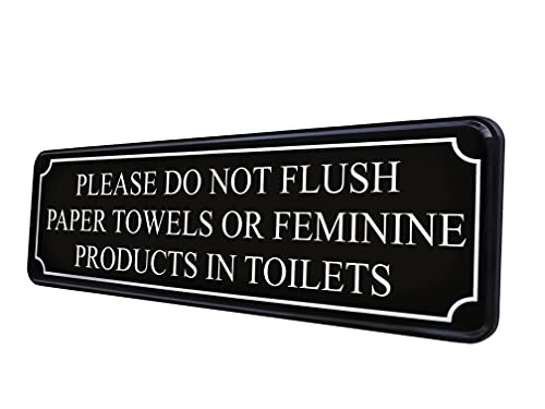 Do Not Flush sign - Restroom sign for door wall - Do Not Flush Paper Towel Or Feminine Products Tampons Towels in Toilets - Bathroom sign for Septic System - 9×3 in - Sensitive Plumbing - MolniyaPro