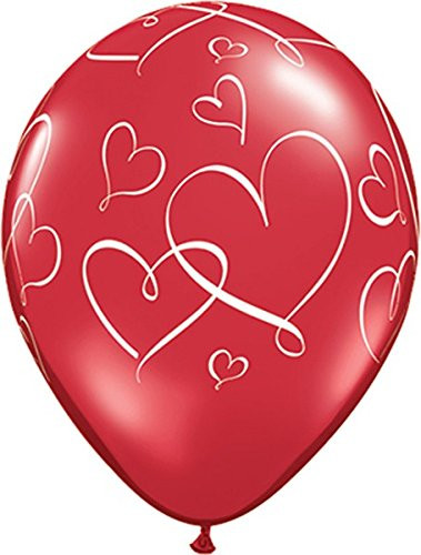 Qualatex Latex Balloons 40311-Q ROMANTIC HEARTS WHITE - RUBY RED 11",