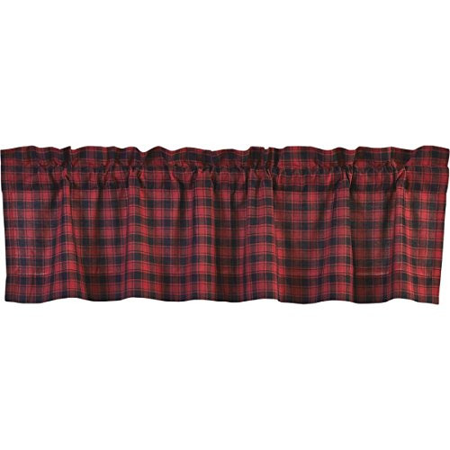 VHC Brands Rustic & Lodge Kitchen Window Curtains-Cumberland Red Valance, 16x60, Chili Pepper