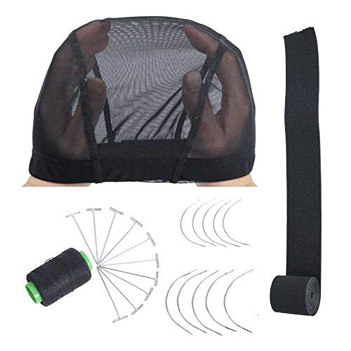 Wig Making Tools Small Dome Mesh Caps For Wig Making Stretch Breathable Mesh Dome Wig Cap Spandex Black Wig Caps For Making Wigs Elastic Bands Needle And Thread For Sewing Hair -S-