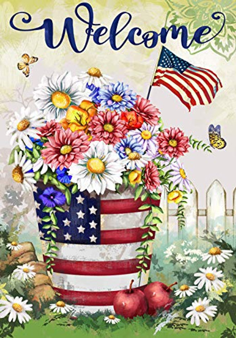Texupday Welcome America Patriotic Floral Daisy Spring Summer Garden Flag Outdoor Yard Flag 12" x 18" Texupday Welcome America Patriotic Floral Daisy Spring Summer Garden Flag Outdoor Yard Flag 12" x 18"
