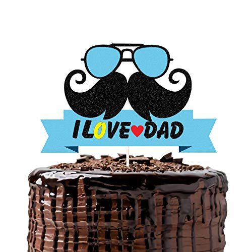 Glitter I Love Dad Cake Topper Glasses and Mustache Fathers Day Cake Decor Father Birthday Party Supplies Happy Fathers Day Cake Decoration