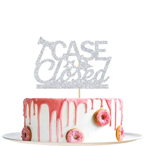 Silver Glitter Case Closed Cake Topper - Congrats Lawyer Cake Topper - Law Congrats Grad Decorations Law School Graduation Party Decorations