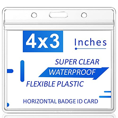 Clear Card Holder 4x3 Inches 10 Piece Plastic Card Protector Transparent Waterproof Card Protector Sleeve Resealable Horizontal Plastic Badge Holder for ID Cards Name Tags Badge Sleeves