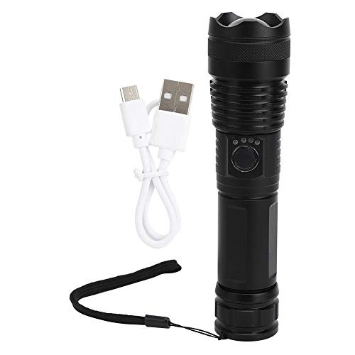 K eenso LED Flashlight Torch Telescopic Zoom USB Charging LED Strong Light -Black-