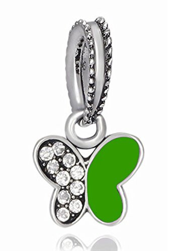 J and M Dangle Green Butterfly with Crystals Charm Bead for Charms Bracelets