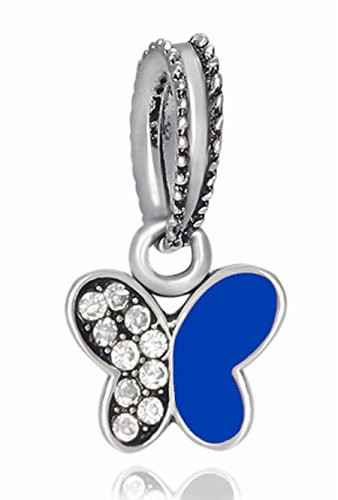 J and M Dangle Navy Blue Butterfly with Crystals Charm Bead for Charms Bracelets