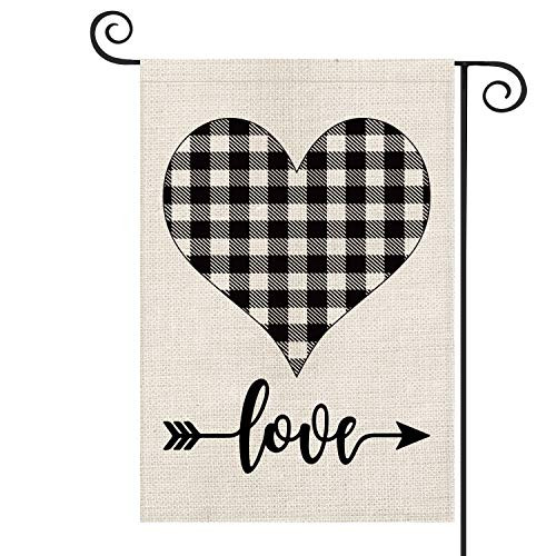 AVOIN Buffalo Plaid Love Heart Garden Flag Vertical Double Sized Fall Holiday Thanksgiving Easter Arrow Yard Outdoor Decoration 12.5 x 18 Inch