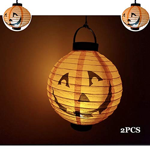Halloween Paper Lanterns Jack-o'-Lantern Spider Bat Skeleton Lantern with Led Lightfor Halloween Party Decor Lanterns Halloween Pumpkin Lantern-Batteries not Included- -Orange-