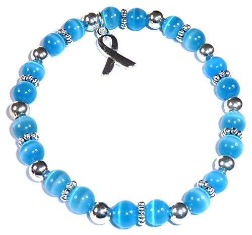 Hidden Hollow Beads Cancer Awareness 6mm Beaded Stretch Bracelet Adult Size Comes Packaged -Colon Cancer - Blue-