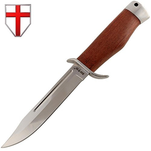 Grand Way Bowie Knife - Hunting Fixed Blade Bowie Knife with Wood Handle and Guard - Small Rambo Knife for Buschcraft and Survival FB 1882