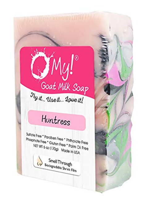 O My Goat Milk Soap 6oz Bar - Huntress  Made with Farm-Fresh Goat Milk  Moisturizes dry skin  Gently Exfoliates  Paraben Free  Leaping Bunny Certified  Made in USA
