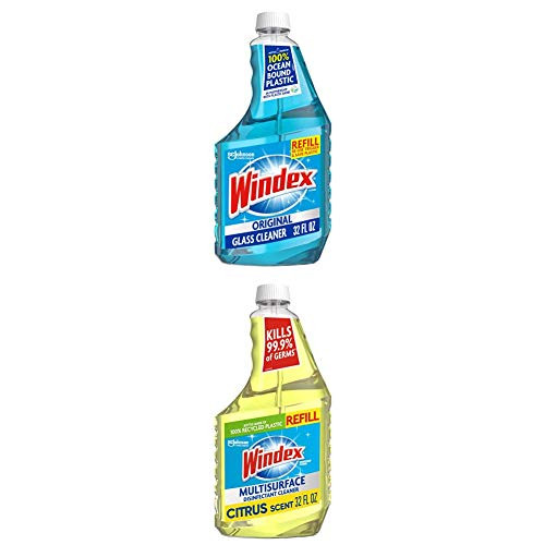 Windex Glass and Window Cleaner Refill Bottle Original Blue with Multi-Surface Cleaner and Disinfectant Refill Bottle Citrus Fresh Scent