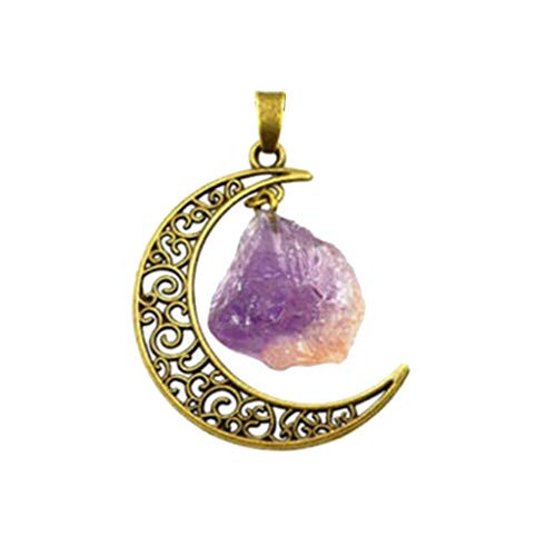 Snowfoller Natural Gemstone Pendant Moon Necklace Vintage Crystal Quartz Chakra Healing Gem Stones Jewelry For Women Girls Men -E-
