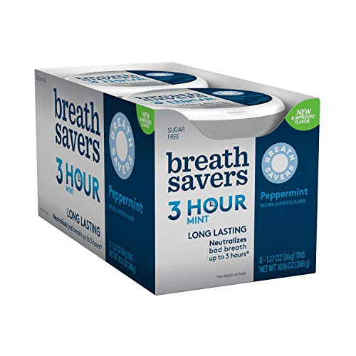BREATH SAVERS Breath Mints Peppermint Sugar Free Tin 1.27 Oz. -8 Count-