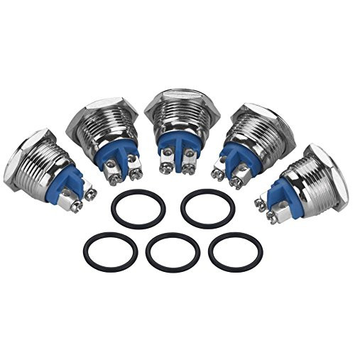 Momentary Push Button Switch 5 Pcs-set 16mm 250V High Round Cap Metal Waterproof 2Pin Mini Push Button Switch High Flush Reactable Screw Terminals-flat head-