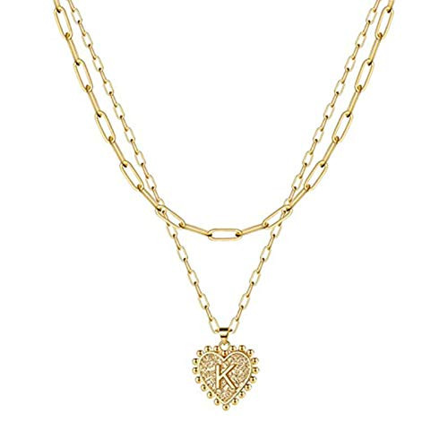 Mifelio Layered Heart Necklace Pendant Handmade 18k Gold Plated Dainty Gold Choker Layering Long Necklace for Women-K- Mifelio Layered Heart Necklace Pendant Handmade 18k Gold Plated Dainty Gold Choker Layering Long Necklace for Women-K-