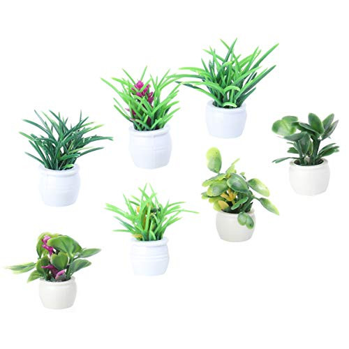 HEALLILY 7 Pcs Miniature Potted Plants Dollhouse Mini Plant Bonsai Flower Model Tiny Fake Greenery Decoration Artificial Plants Landscape Pot Greenery Scenery Construction Model for Desktop