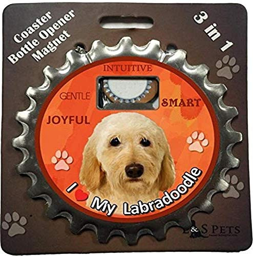 E and S Pets Labradoodle Cream Bottle Opener Coaster and Magnet