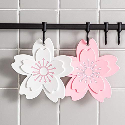 Walbest Sakura Coaster Decor for Table Cherry Blossom Cup Mat Coffee Coasters Cute Coasters for Drinks PVC Silicone Table Coasters Pink L