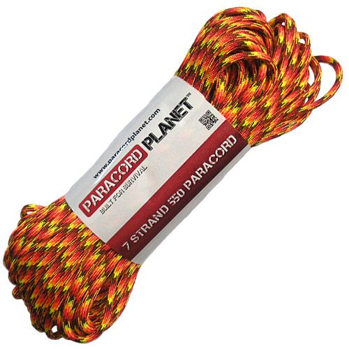 PARACORD PLANET 550-Pound Safety Type III Commercial Paracord -Fireball 50 Feet-