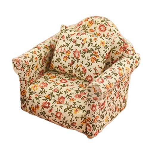 BARMI Wooden Scale 1-12 Country Style Floral Pattern Dollhouse Sofa Model for DecorPerfect DIY Dollhouse Toy Gift Set B