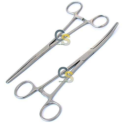 G.S CRILE HEMOSTAT Locking Forceps Straight  and  Curved TIP 14CM Set