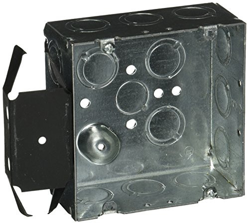 Hubbell-Raco 266 2-1-8-Inch Square Electrical Box Welded with Box-Loc Stud Bracket-flush -9- TKO Eccentric Side Knockouts 4-11-16-Inch