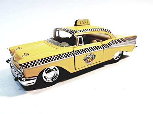 Kinsmart 1957 Chevy Bel Air Checker Yellow Taxi Cab 1-40 O Scale Diecast Commercial Car