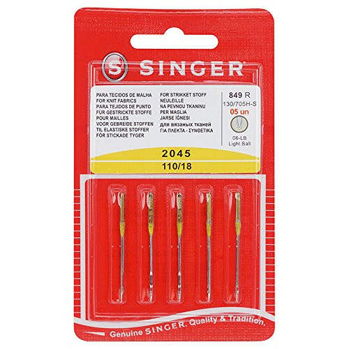 5 Singer 2045 Universal -15X1 HAX1 130-705H- Ball Point Yellow Band Sewing Machine Needles ~ Multiple Sizes -Singer 110-18-