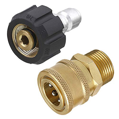 HNYRI Pressure Washer Adapter Set Quick Connect Kit Gun to Wand Metric M22 14mm Swivel to M22 Male Fitting 3-8'' Quick Connect 5000 PSI -M22 14MM 3-8''-