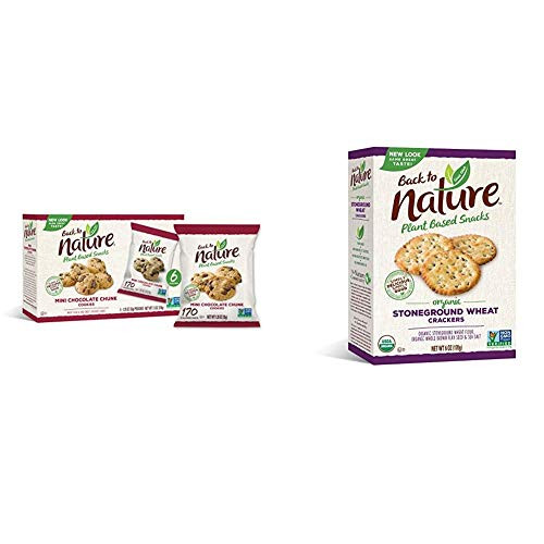 Back to Nature Cookies Non-GMO Mini Chocolate Chunk 6 Count  and  Crackers Organic Stoneground Wheat 6 Ounce -Packaging May Vary-