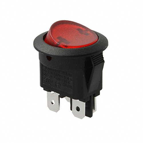 E-SWITCH RR812C1000-116 Rocker Switch Illuminated DPST Off-On Red Panel 16 A