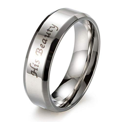 His Hers Her Beast His Beauty Promise Ring Couples Rings Engraved Girlfriend Boyfriend Gift Black Silver Titanium steel -Women-Silver his beauty 7-