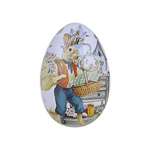 Metallic Easter Egg Candy ContainerMetal Easter Bunny Tinplate Egg Holder Box Trinket Tin Candy Packaging Box Tin for Easter Basket Stuffers Fillers Easter Eggs Hunt Treasure Chests -B M-