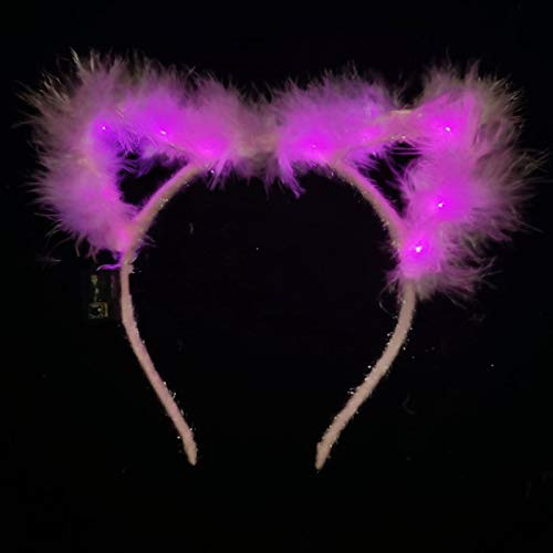 helegeSONG Thickened Feather LED Cat Ear Headband Light Up Rabbit Ears Headband Cute Hairbands for Girls Adult Christmas Party Favors Hair Accessories Birthday Gift G