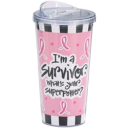 burton plusBURTON Pink Ribbon Breast Cancer I'm a Survivor What's Your Superpower Travel Cup 20 oz