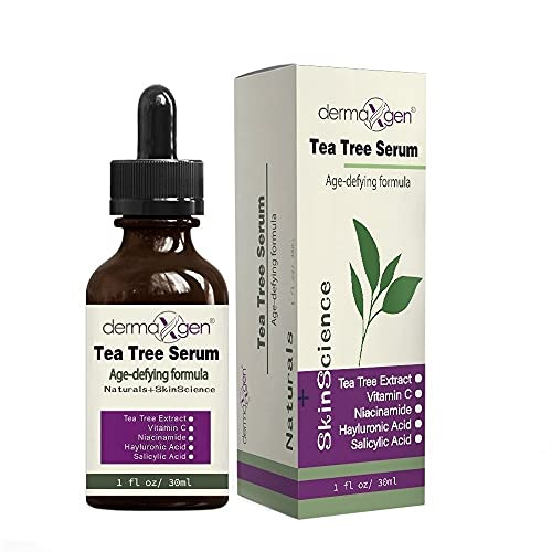 dermaXgen TEA TREE SERUM AGE-DEFYING FORMULA NATURAL Vitamin C plus Niacinamide B3 plus Salicylic Acid plus Hyaluronic Acid for Acne Scar Dark Spots Blemishes Pimple for clear Radiant and youthful skin 1 fl oz dermaXgen TEA TREE SERUM AGE-DEFYING FORMULA NATURAL Vitamin C plus Niacinamide B3 plus Salicylic Acid plus Hyaluronic Acid for Acne Scar Dark Spots Blemishes Pimple for clear Radiant and youthful skin 1 fl oz