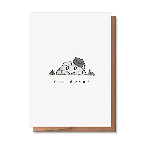 Wunderkid You Rock Happy Graduation Card Cute  and  Funny Graduation Card -1 Single Card Blank inside-