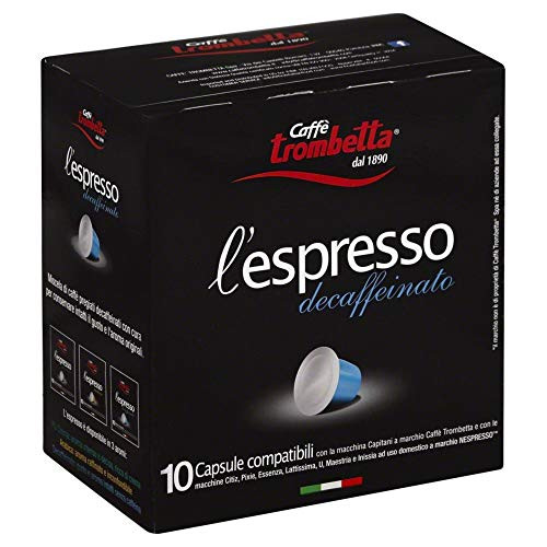 Trombetta Nespresso Italian Coffee - 10 Capsules LEspresso Deccaffeinato Instant Decaf Espresso Coffee - Compatible Nespresso Espresso Coffee Pods