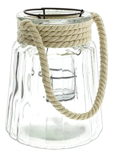 Lucky Winner Clear Glass Candle Lantern Vase with Rope Handle (7")