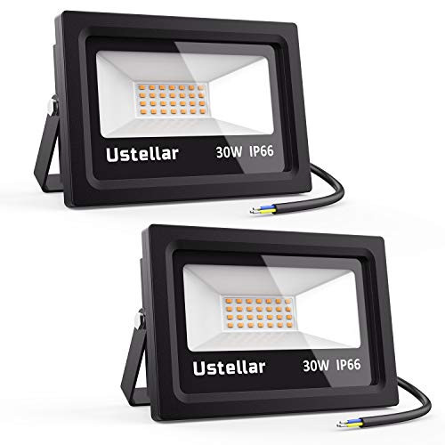 Ustellar 2 Pack 30W LED Flood Light, IP66 Waterproof, 2100lm, 150W Halogen Bulb Equivalent Outdoor Super Bright Security Lights, 2700K Warm White, Floodlight Landscape Wall Lights Ustellar 2 Pack 30W LED Flood Light, IP66 Waterproof, 2100lm, 150W Halogen Bulb Equivalent Outdoor Super Bright Security Lights, 2700K Warm White, Floodlight Landscape Wall Lights