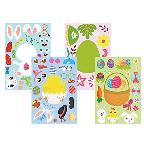 Happy Easter Stickers PERFQU DIY Make a Face Sticker Include Easter Eggs Bunnies Chicks Easter Decorations Party Favors Games Birthday School Classroom Party Supplies DIY Crafts for Kids - 24 Pcs