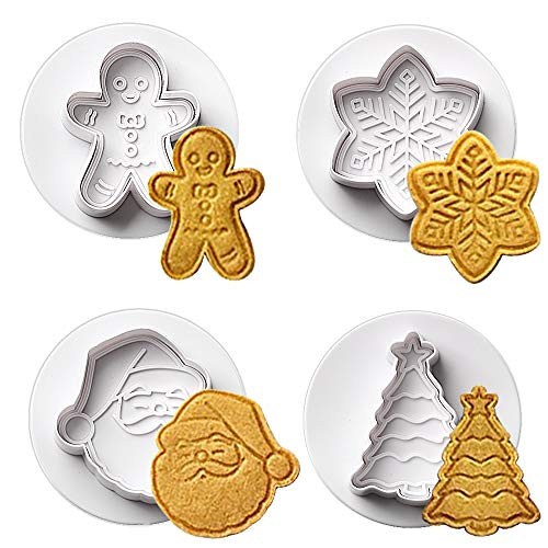 SQHOHO 4Pcs Christmas Plunger Cookie Cutter Animal Baking Mould Cookie Stamp Biscuit DIY Mold Cake Decorating -B-