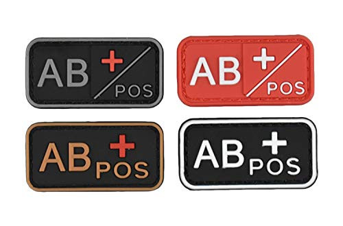 Tactical Blood Type O plus Positive POS Type O- Negative NEG Hook and Loop Patch Morale Military Badge for for Tactical Equipment Vests or Jackets -Blood Type AB plusPOS 4PC-