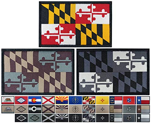 JBCD 3 Pack Maryland Flag Patch States Flags Tactical Patch Pride Flag Patch for Clothes Hat Patch Team Military Patch