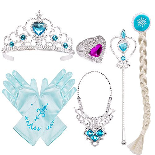 Princess Dress Up Costume Accessories Elsa Set For Princess Cosplay Gloves Tiara Wand and Fancy Long Cape-7 Pieces- Princess Dress Up Costume Accessories Elsa Set For Princess Cosplay Gloves Tiara Wand and Fancy Long Cape-7 Pieces-