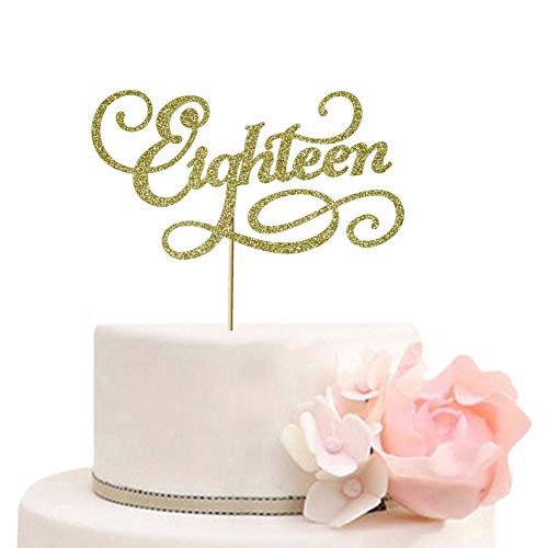 Eighteen Cake Topper Happy 18th Birthday Party Decorations 18th Wedding Anniversary Cake Decor Gold Glitter