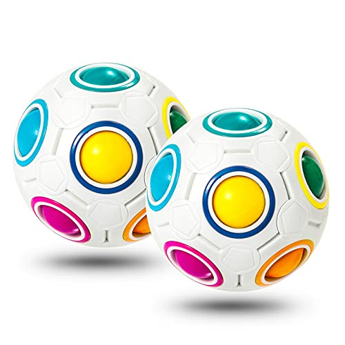 Vdealen Magic Rainbow Puzzle Ball Speed Cube Ball Puzzle Game Fun Stress Reliever Magic Ball Brain Teaser Fidget Toys for Children Teens  and  Adults- 2 Pack
