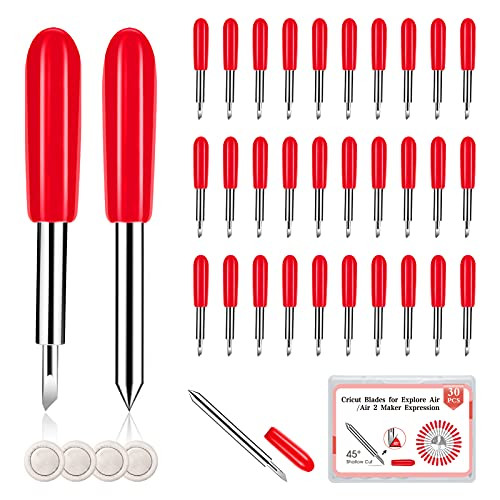 30Pcs Cricut Blades 45 Degree Cricut Blades for Maker Replacement Blades for Cricut Explore Air 2 Air Maker Expression Vinyl Fabric-Red-
